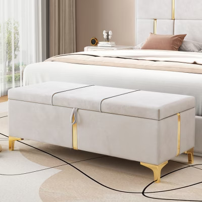 EHMKNP Elegant Upholstered Storage Ottoman,Storage Bench with Metal Legs for Bedroom,Living Room,Fully Assembled Except Legs,Beige | Target