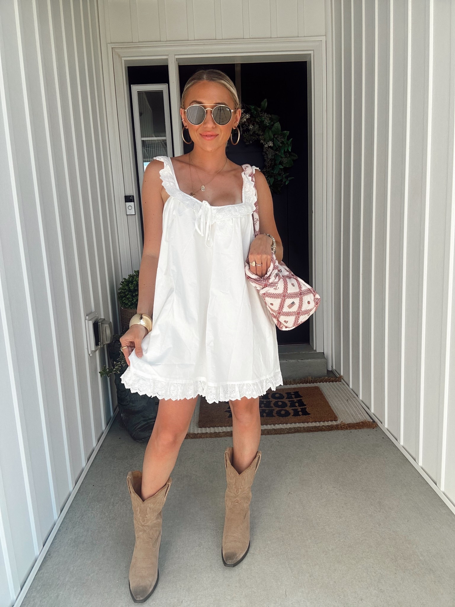 Easy, breezy, and a little bit country 🤍 This white eyelet mini dress is the ultimate summer staple—sweet, simple, and perfect for pairing with your favorite cowgirl boots 🤠✨ Threw on a fun statement bag + sunnies and I’m out the door! Linking this exact look on my LTK! #LTKsummer #WesternStyle #BohoChic #OOTD

#LTKFindsUnder50 #LTKU #LTKStyleTip