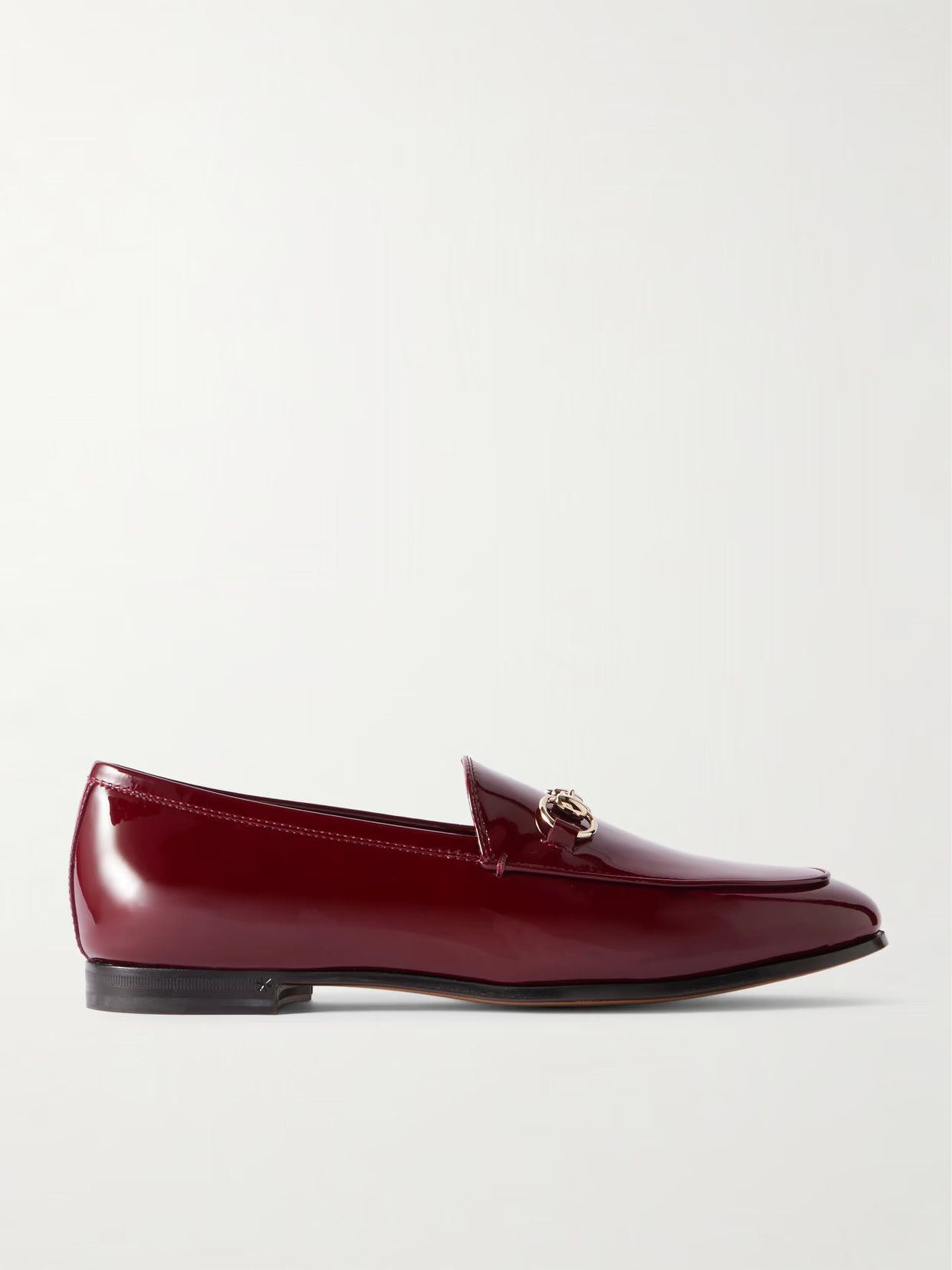 Gucci - Jordaan Horsebit-detailed Patent-leather Loafers - Burgundy | NET-A-PORTER (US)