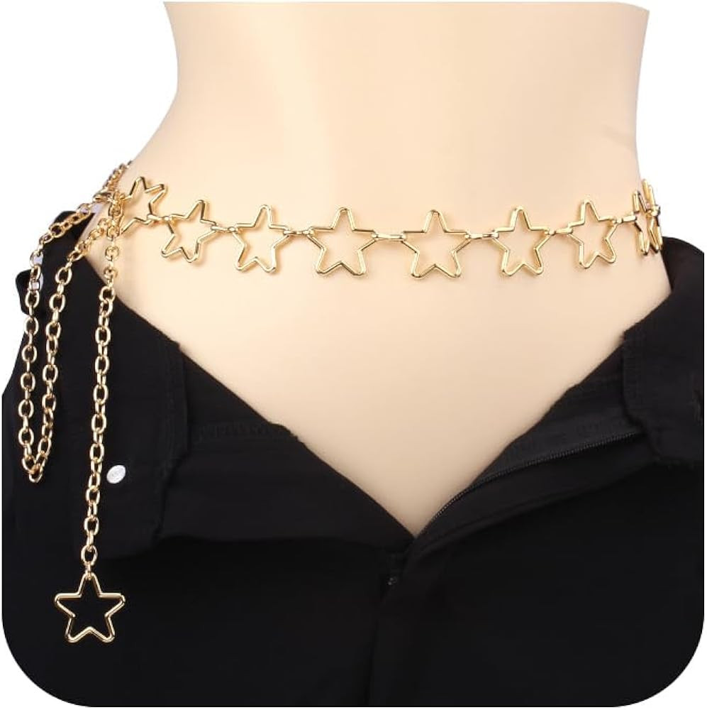 Silver Gold Chain Belt for Women Fashion Waist Chain Belt Star Butterfly Metal Belt Music Festiva... | Amazon (US)