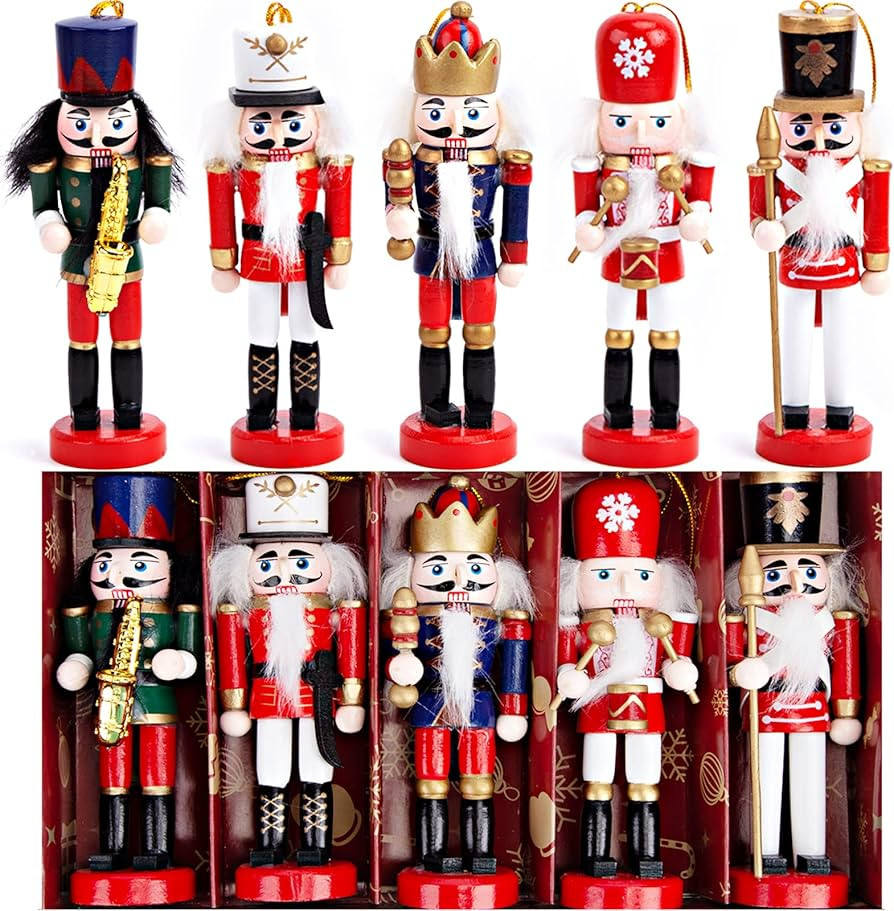 AMOR PRESENT Christmas Nutcracker Ornaments Set, 5.5 Inch Hanging Decorations Wooden Nutcracker S... | Amazon (US)