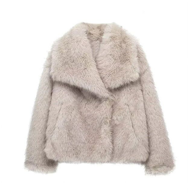 Fluffy Vegan Fur Jacket Coat Women Long Sleeve Turn-down Collar Casual Warm Coat Female Winter Fa... | Walmart (US)