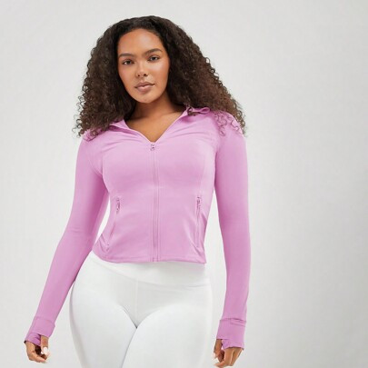 FeatherFitâ¢ Slim-It Streamline Performance Secure Pockets Zip Up Long Sleeve Jacket Low Impact Yoga Daily Fall | SHEIN