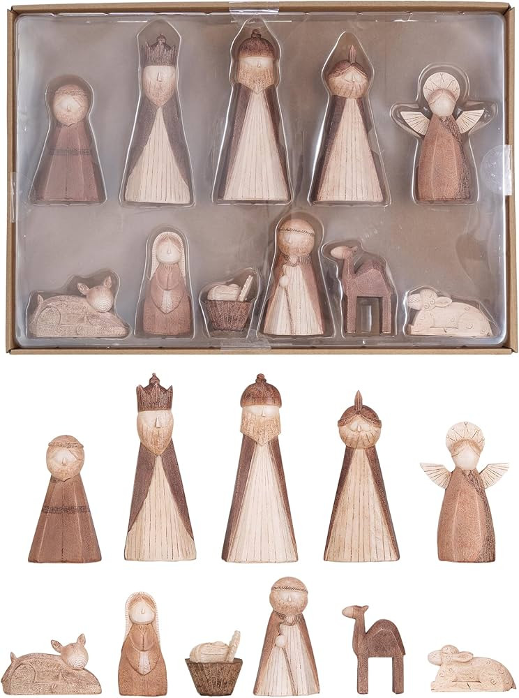 Creative Co-Op Wood-Finish Resin Nativity Set, Natural, Set of 11 | Amazon (US)