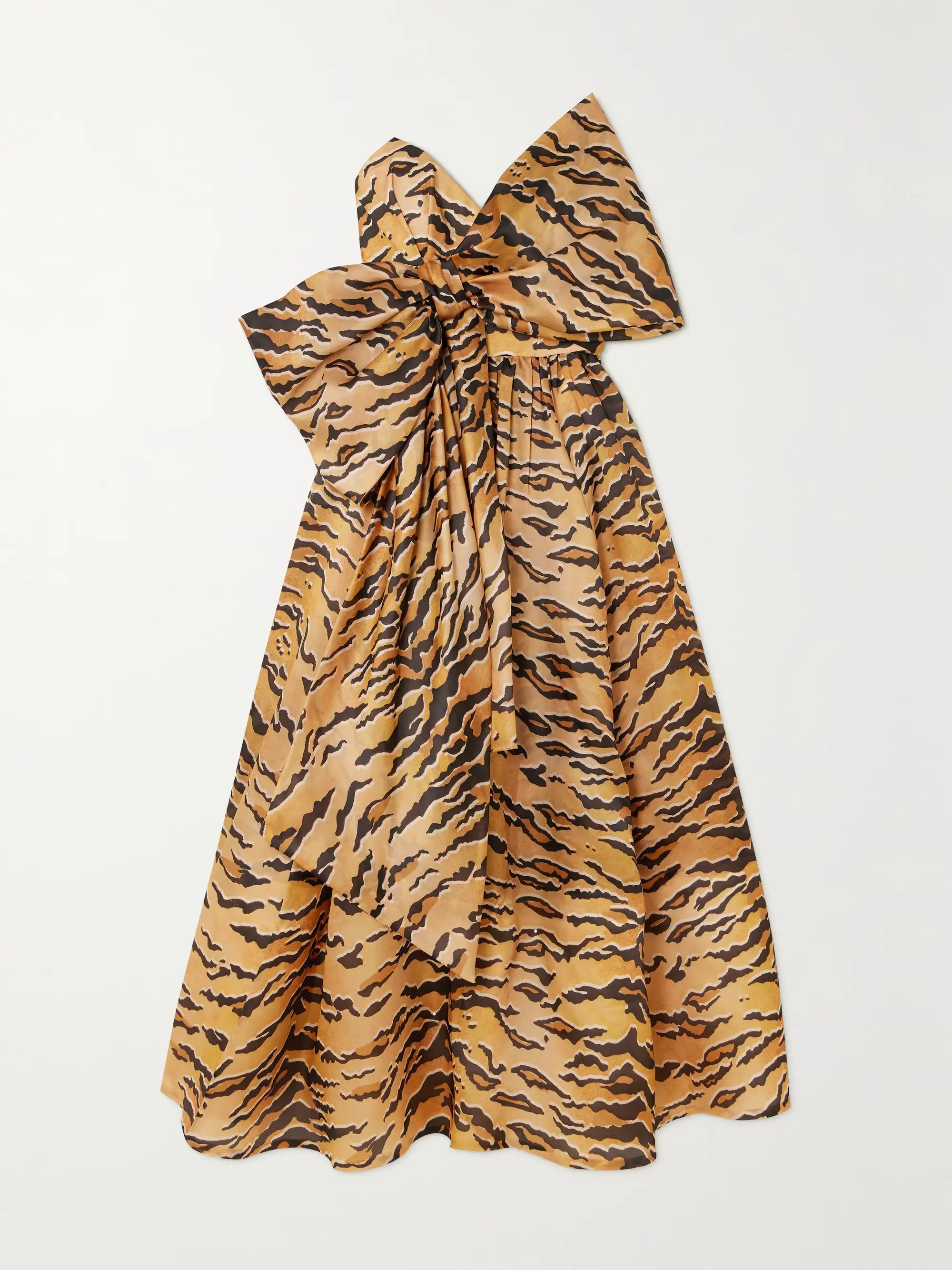 Matchmaker bow-detailed tiger-print silk-faille midi dress | NET-A-PORTER (US)