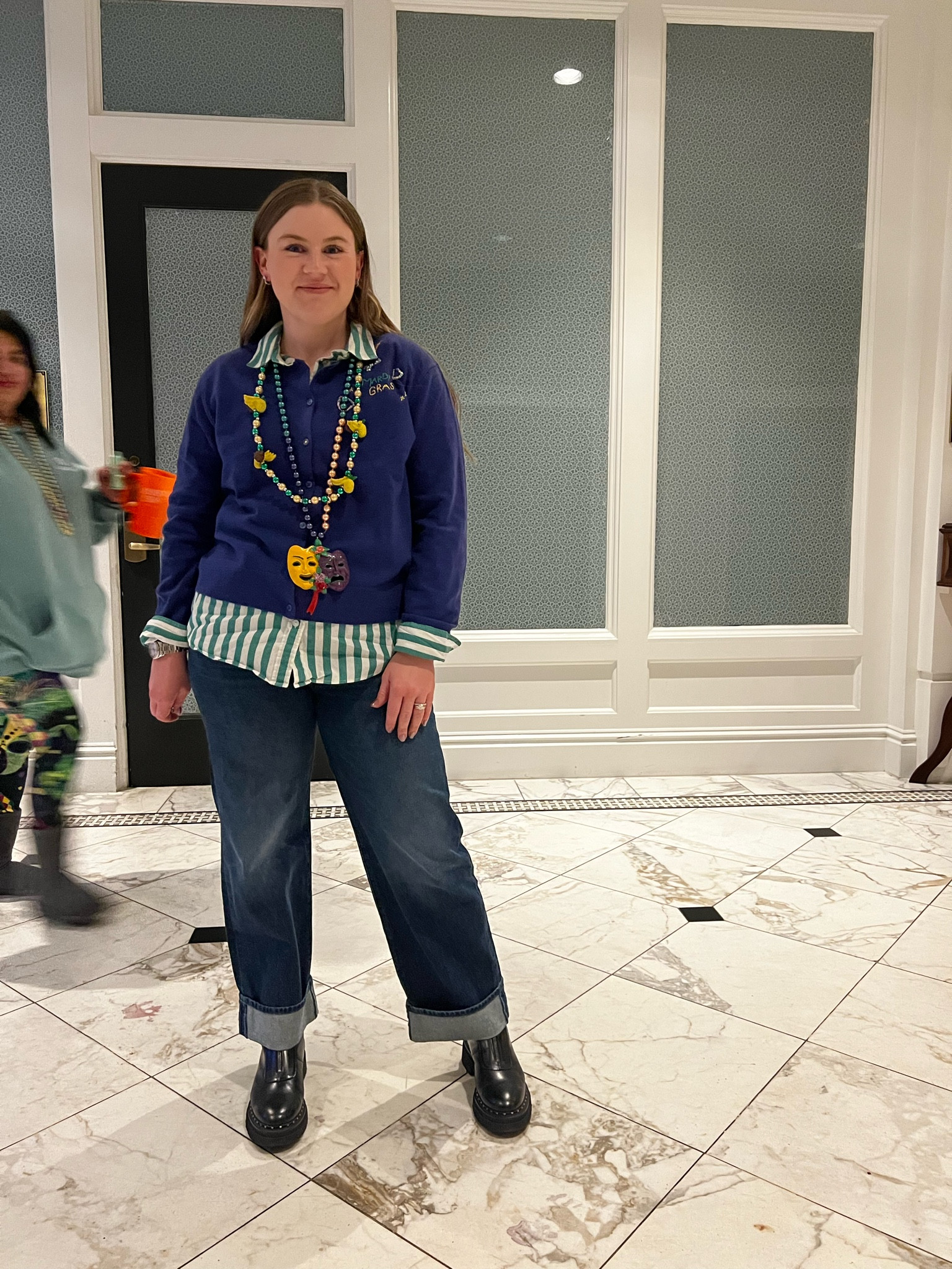 Mardi Gras outfit, purple, green and gold