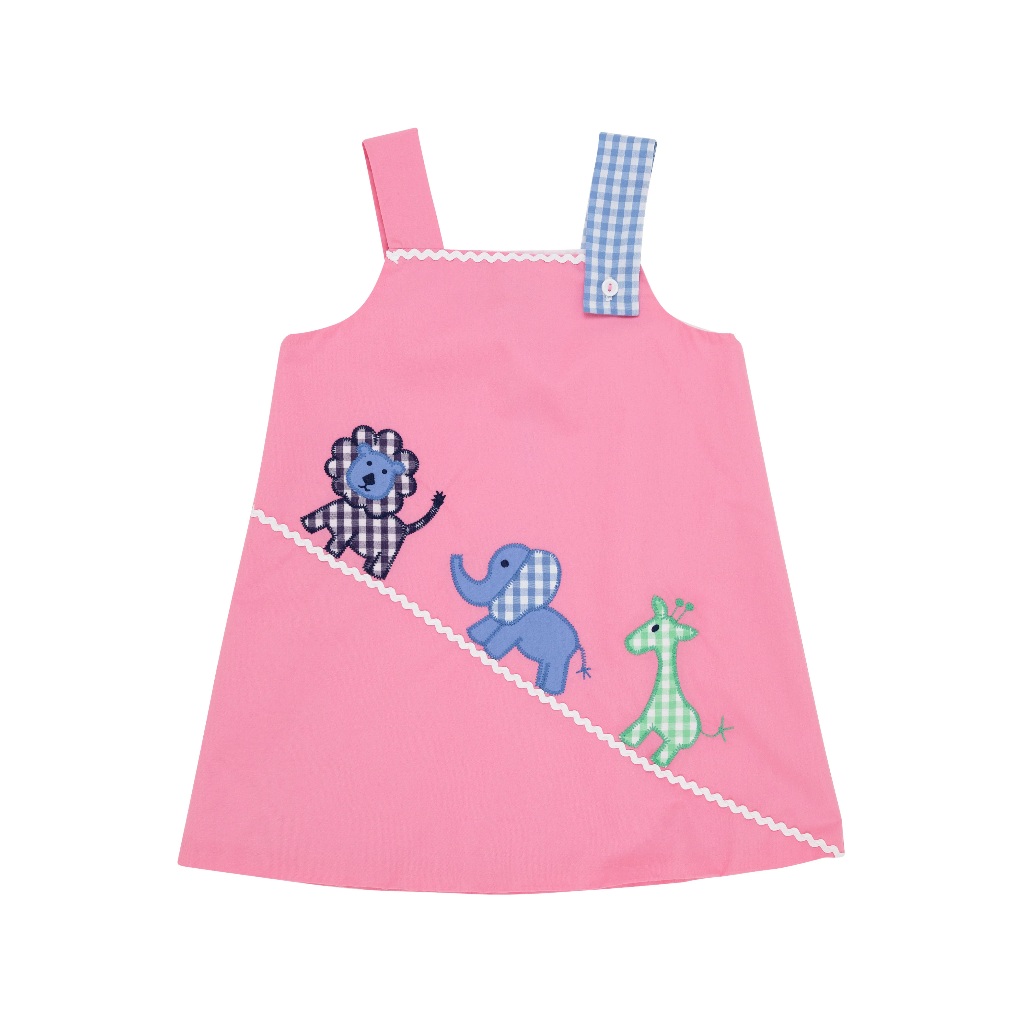 Ginny Jumper - Hamptons Hot Pink with Park City Periwinkle Gingham & Animal Applique | The Beaufort Bonnet Company