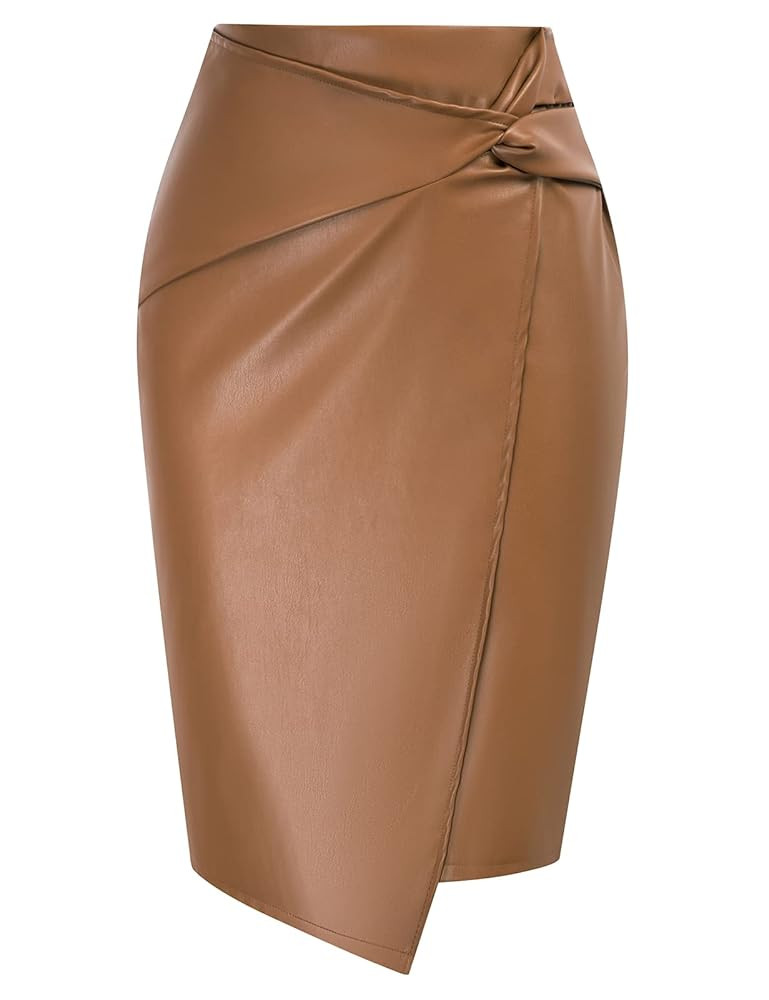 Kate Kasin Women's Faux Leather High Waist Wrap Knit Bodycon Midi Skirt for Business Casual Penci... | Amazon (US)