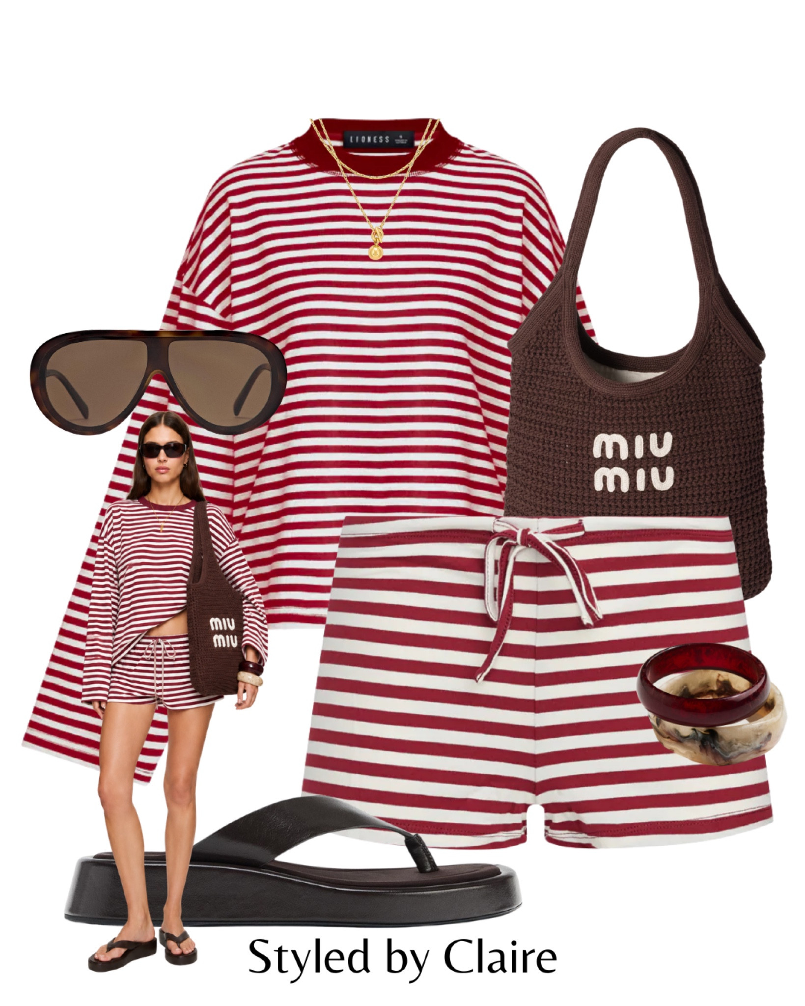 MIU MIU GIRL🙋🏽‍♀️🙋🏽‍♀️❤️❤️🍫🍫
Tags: revolve lioness burgundy deep red stripe set oversized tshirt mini shorts thing flat sandals Zara raffia bag logo aviator sunglasses resin bracelets necklace double chain fashion beach day vacation holiday inspo outfit ideas cool girl city break

#LTKsummer #LTKstyletip