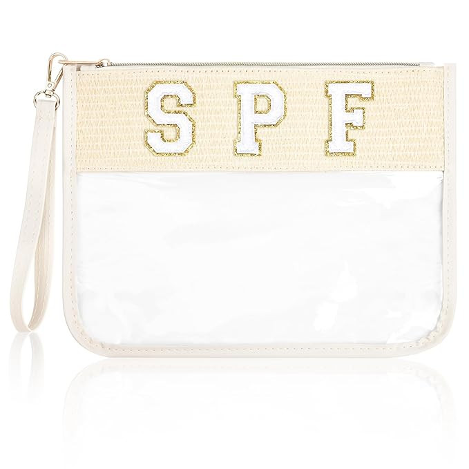 SOIDRAM SPF Bag Sunscreen Makeup Bag Chenille Letter Pouch Clear Travel Zipper Nylon Cosmetic SPF... | Amazon (US)