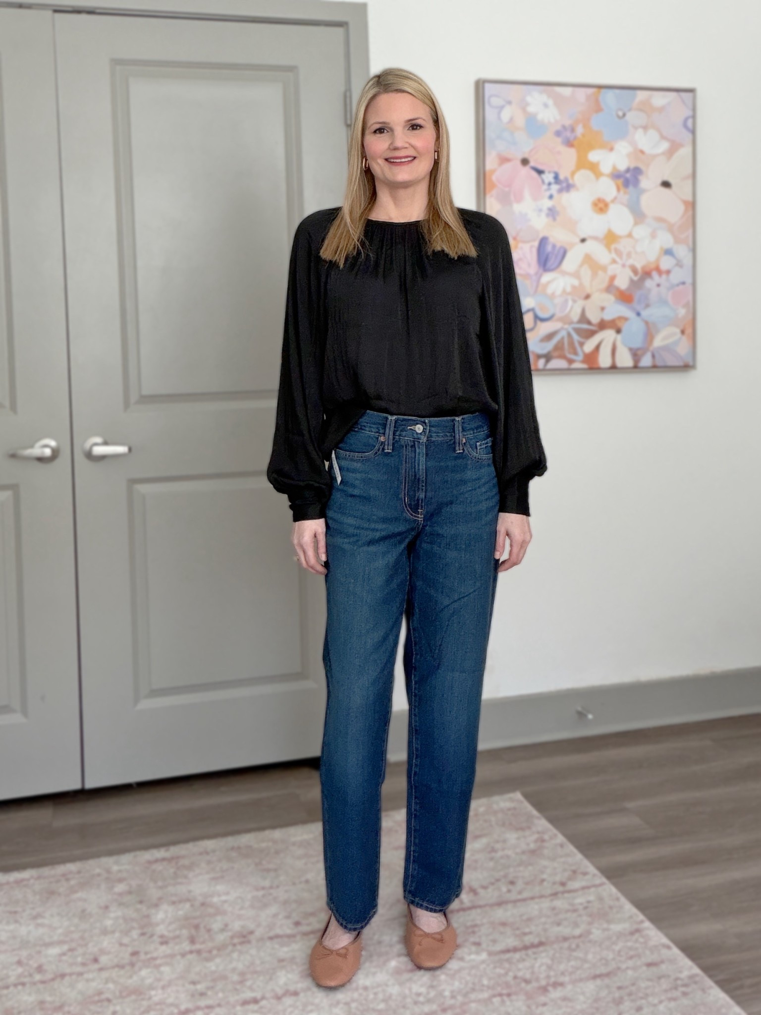 New from Old Navy! All on sale!
Blouse in small tall. 
Loose rigid jeans in size 4 regular, they run big  

#LTKTall #LTKWorkwear #LTKootd