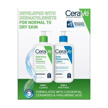 CeraVe Daily Skincare Essentials Kit for Balanced to Dry Skin, 2 Piece Set | Walmart (US)
