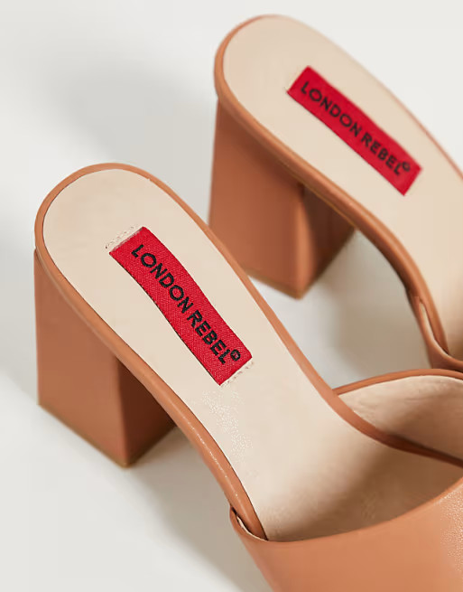 London Rebel square toe heeled mules in beige | ASOS (Global)