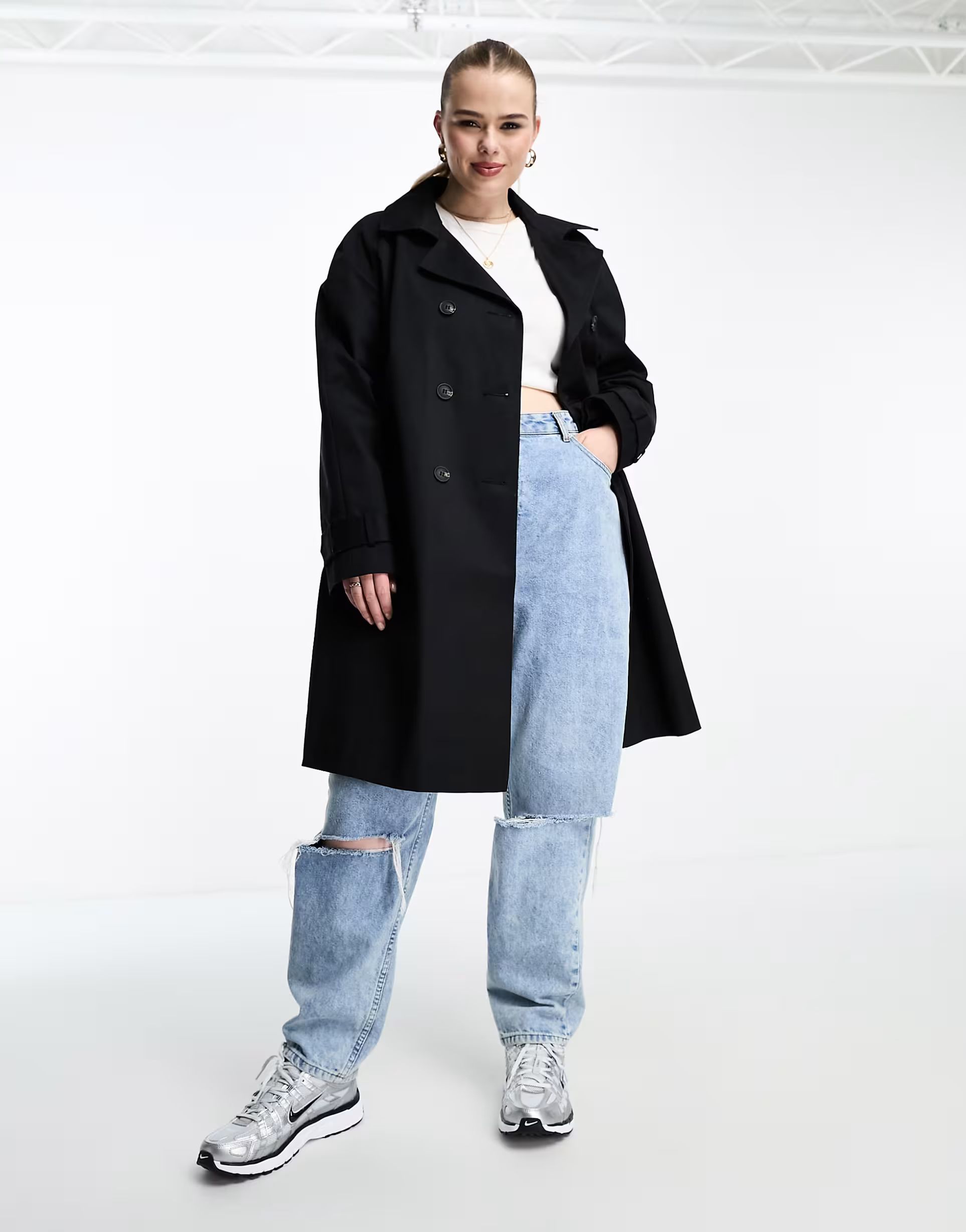 ASOS DESIGN Curve midi trench coat in black | ASOS (Global)