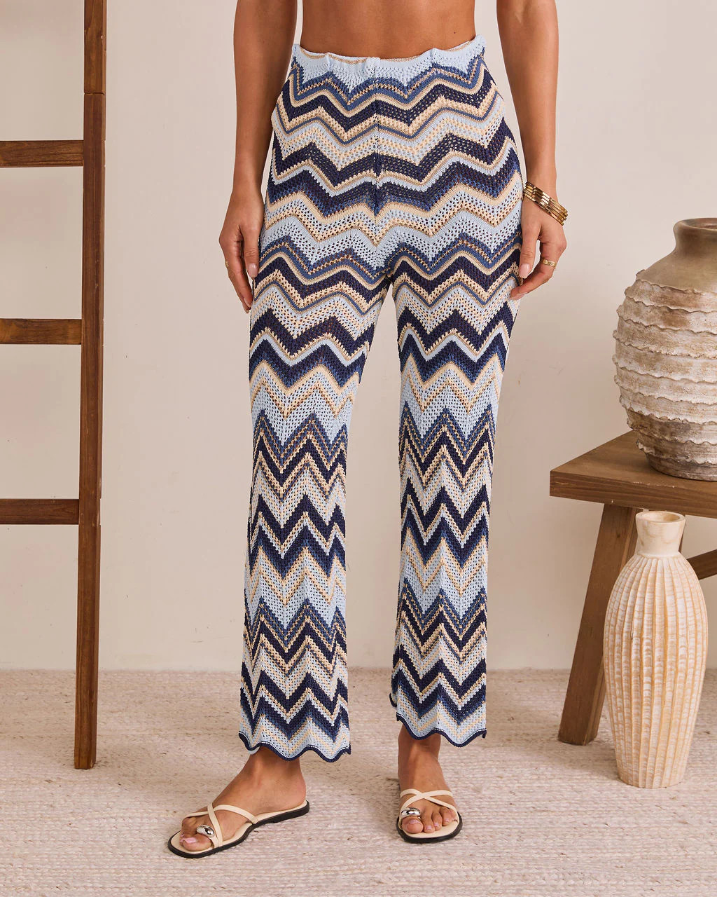 Easy Resort Relaxed Abstract Open Knit Drawstring Pant | VICI