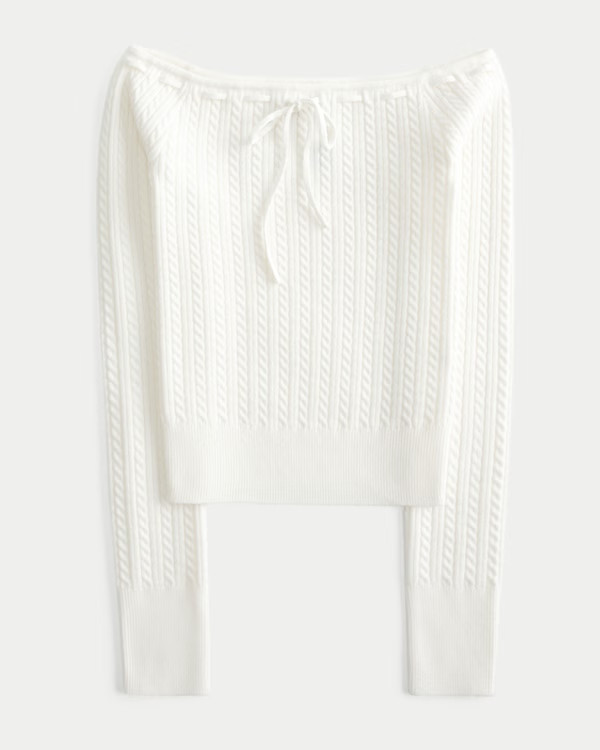 Off-the-Shoulder Cable-Knit Sweater | Hollister (US)