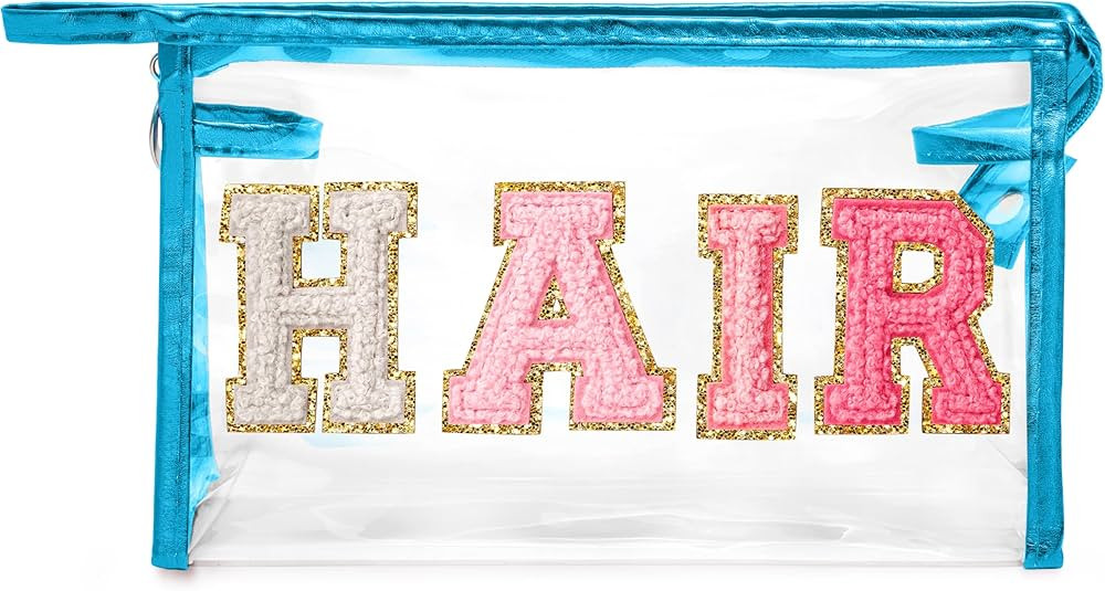 Y1tvei Clear HAIR Makeup Bag - Preppy Patch Rose Red Chenille Varsity Letter Cosmetic Bag Transpa... | Amazon (US)