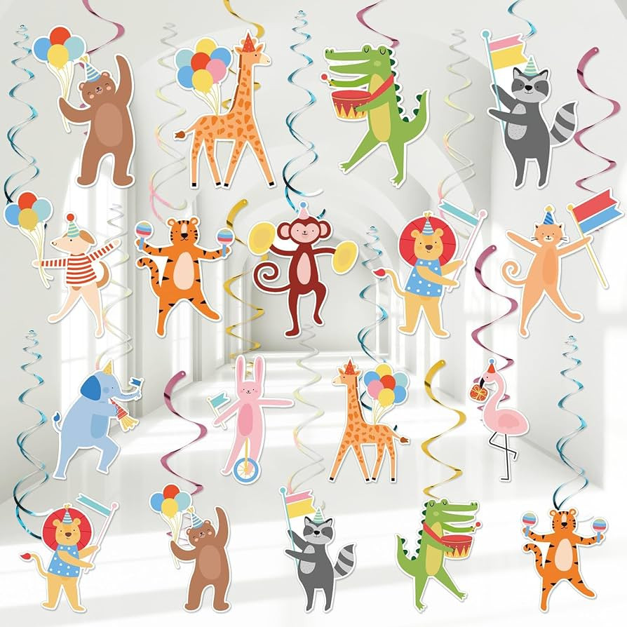 60 Pcs Animal Parade Birthday Party Decorations Animal Theme Banner Zoo Jungle Hanging Swirl Stre... | Amazon (US)