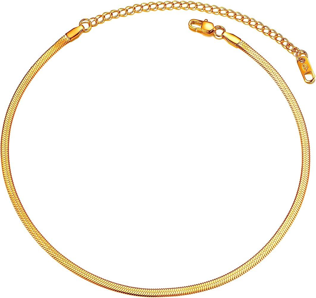 Amazon.com: PROSTEEL Womens Gold Snake Chain Choker 3mm Women Teen Girls Dainty Herringbone Neckl... | Amazon (US)