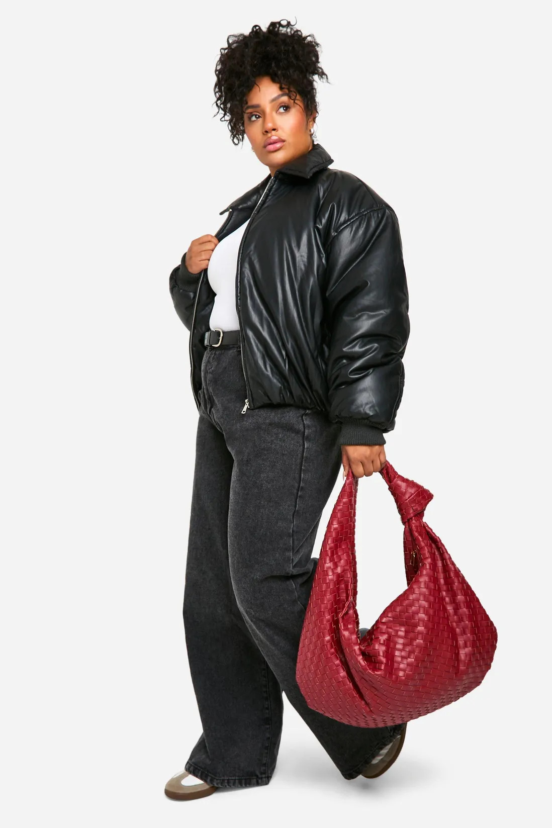 Plus Padded Faux Leather Bomber Jacket | boohoo (US & Canada)