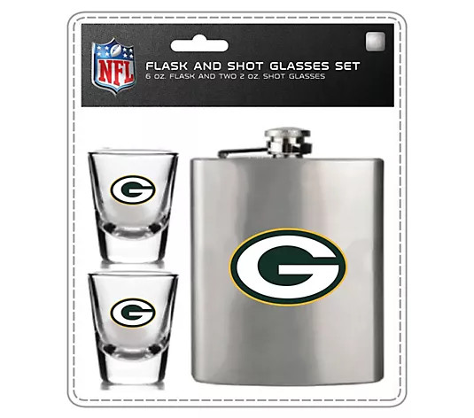 Mojo Licensing NFL Flask Set - 1 Flask and 2 Sht Glasses - QVC.com | QVC