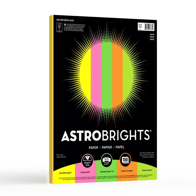 Astrobrights Color Paper, Neon 5-Color Assortment, 100 Sheets | Walmart (US)