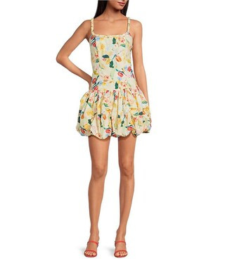 ASTR the Label Keyla Novelty Print Square Neck Rope Trim Bubble Hem Drop Waist Dress | Dillard's | Dillard's