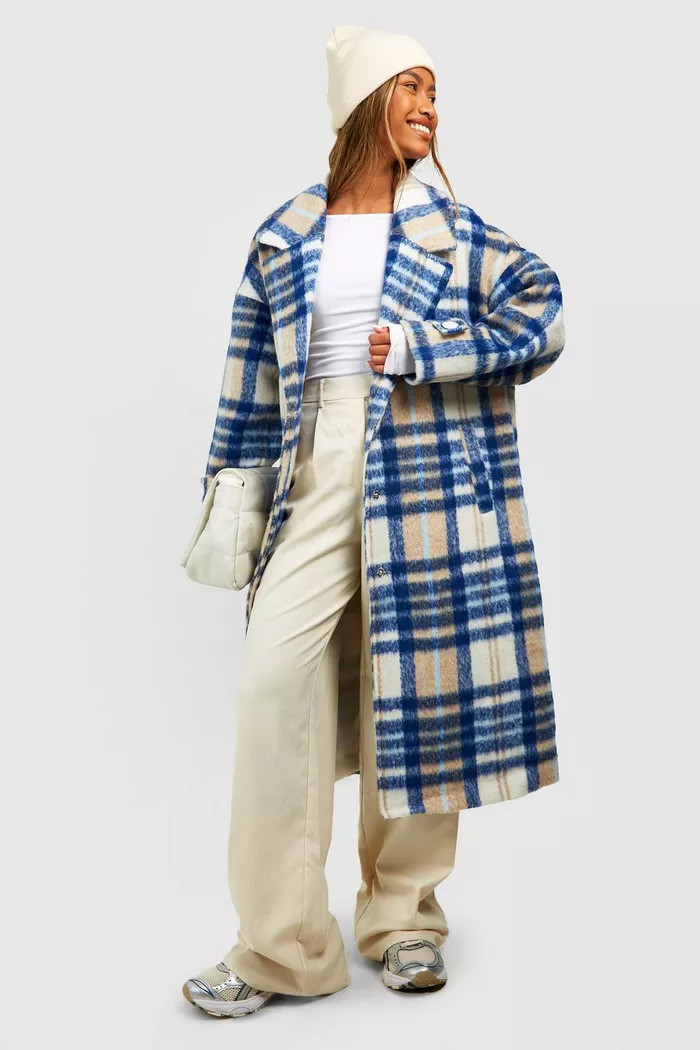 Oversized Flannel Wool Look Coat | boohoo (US & Canada)