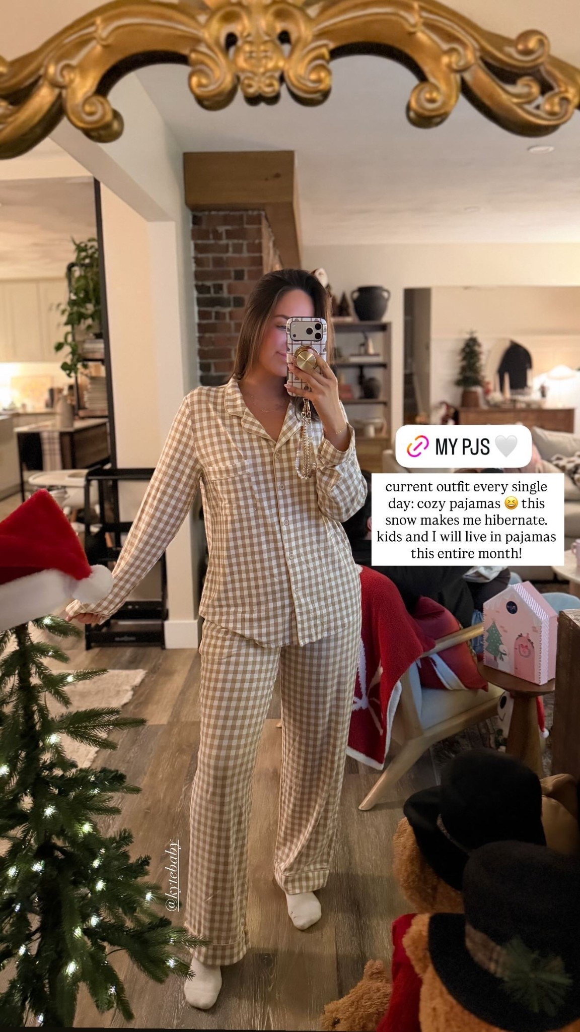 current outfit every single day: cozy pajamas 😆 this snow makes me hibernate… kids and I will live in pajamas this entire month! @kytebaby