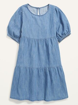 Tiered Puff-Sleeve Jean Dress for Girls | Old Navy (US)