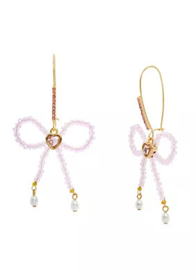 Betsey Johnson Sweetheart Beaded Bow Dangle Earrings | Belk