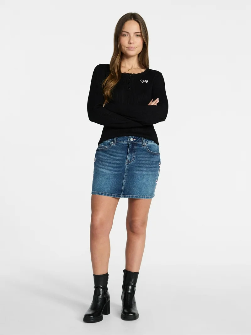 Madden NYC Women's Embroidered Bow Denim Skirt, Sizes XXS-XXL | Walmart (US)