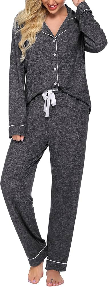 Ekouaer Women's Pajamas Long Sleeve Sleepwear Casual Button Down Loungewear Soft Pjs Set S-XXL | Amazon (US)