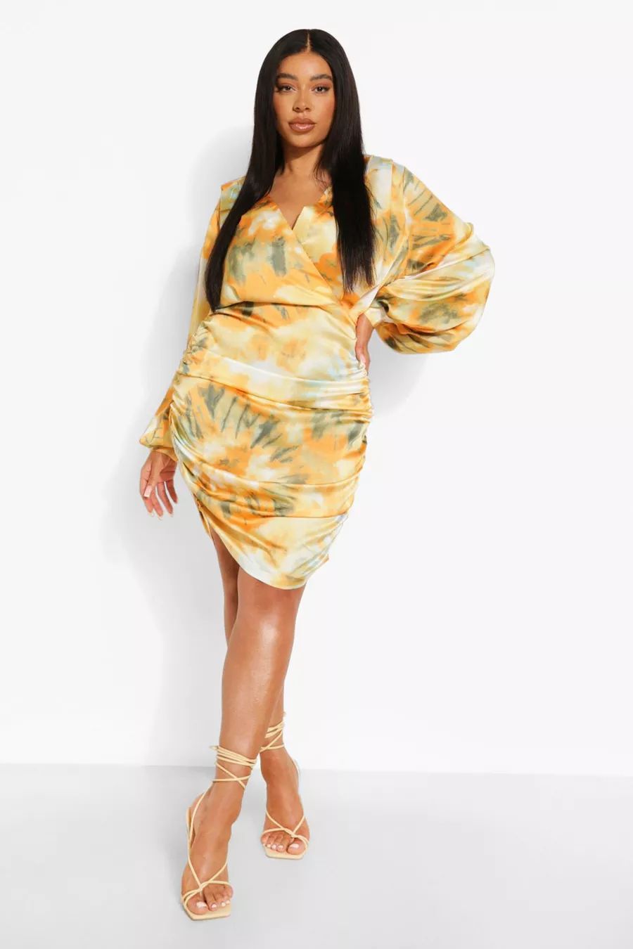 Plus Satin Printed Ruched Bodycon Dress | Boohoo.com (UK & IE)