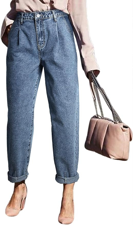 Astylish Womens High Waisted Baggy Jeans Boyfriend Cropped Loose Denim Pants | Amazon (US)