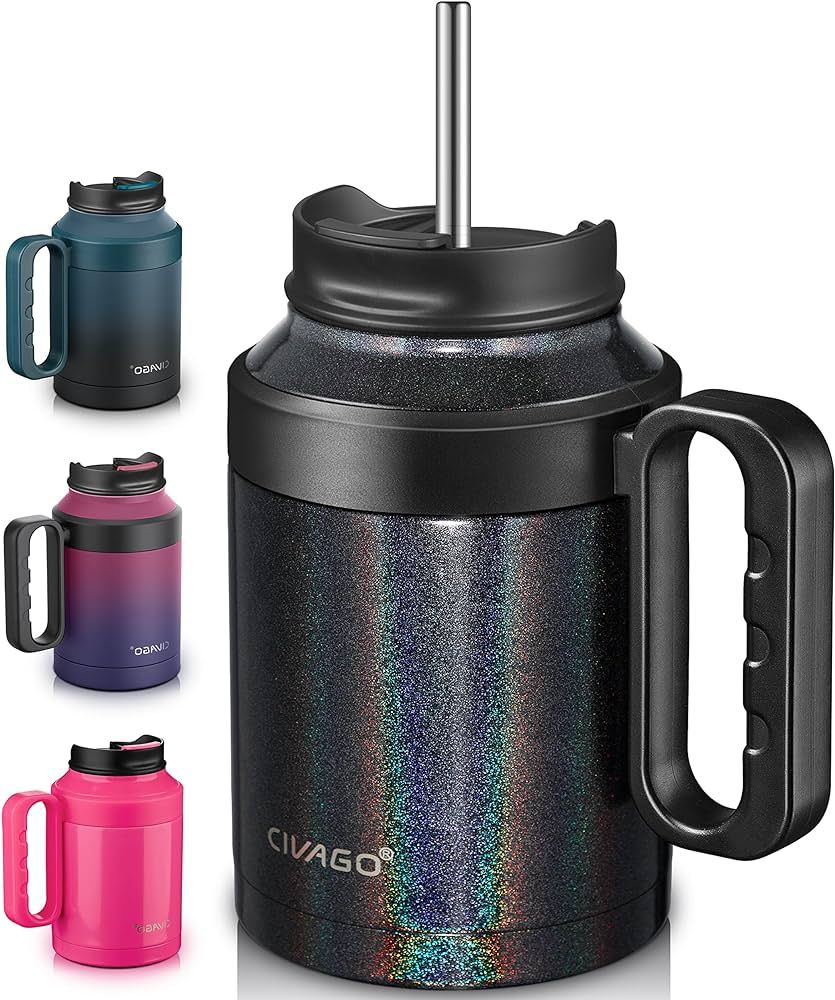 CIVAGO 50 oz Insulated Tumbler Mug with Lid and Straw, Vacuum Travel Coffee Mug with Handle, Doub... | Amazon (US)