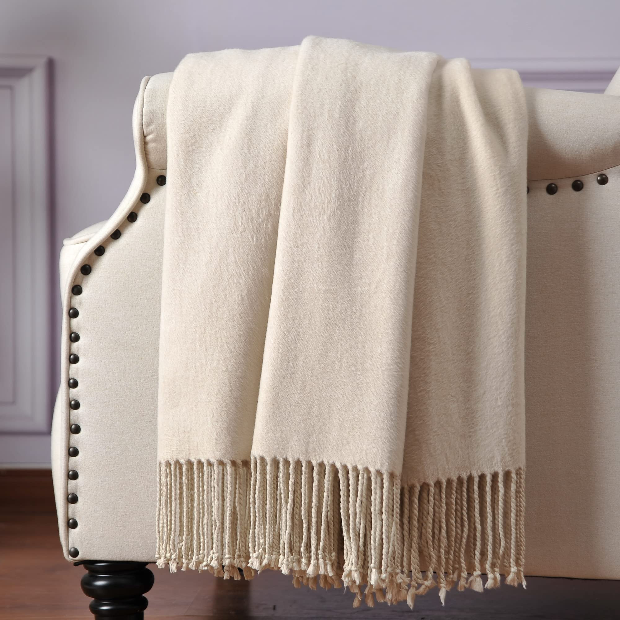 CUDDLE DREAMS Silk Throw Blanket with Hand-Knotted Fringe, Natural, Soft & Breathable (Ivory) | Amazon (US)