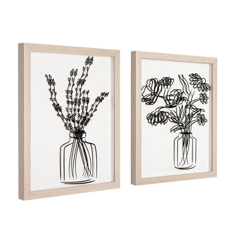 Florals in Vase set of 2 Black Print on Clear Framed Wall Decor 11" x 14" | Walmart (US)