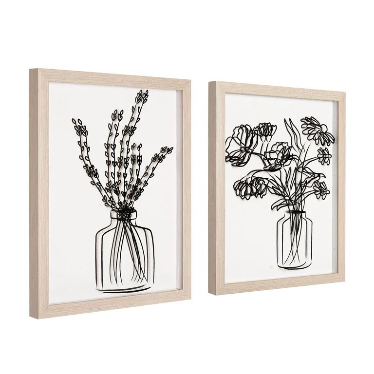 Florals in Vase set of 2 Black Print on Clear Framed Wall Decor 11" x 14" | Walmart (US)