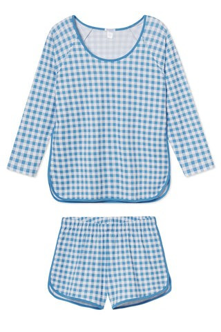 Pima Long-Short Set in Bluebird Gingham | LAKE Pajamas