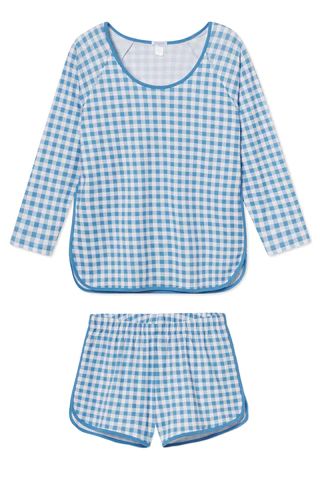 Pima Long-Short Set in Bluebird Gingham | LAKE Pajamas