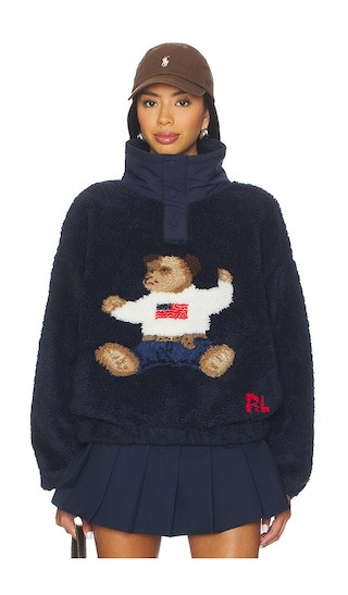 Polo Bear High Pile Fleece Mockneck in Hunter Navy | Revolve Clothing (Global)