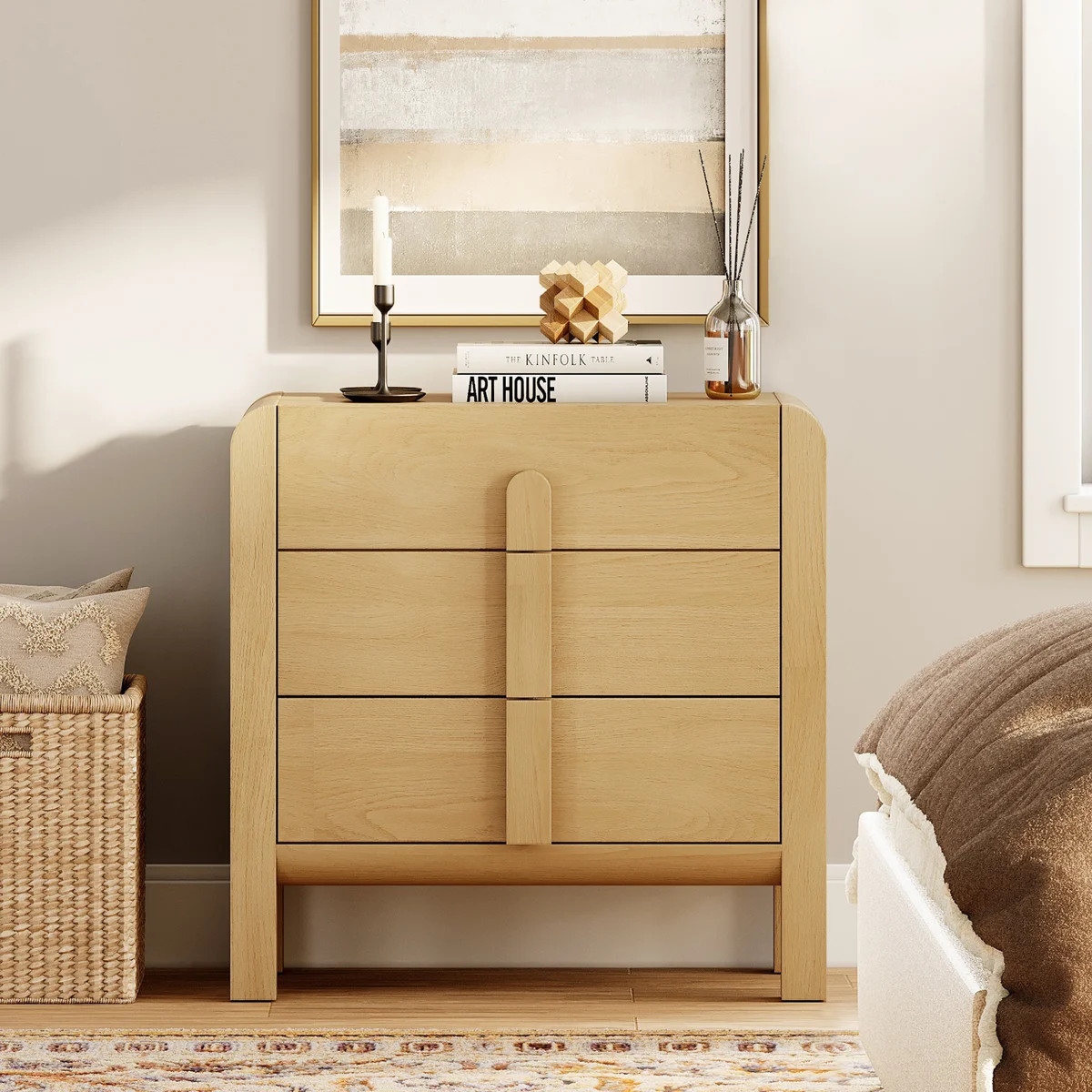 Baby Dresser With 3 Drawers, Kids Dressers With Wide Chest Of Drawers, Mid Century Modern Wooden ... | Wayfair North America