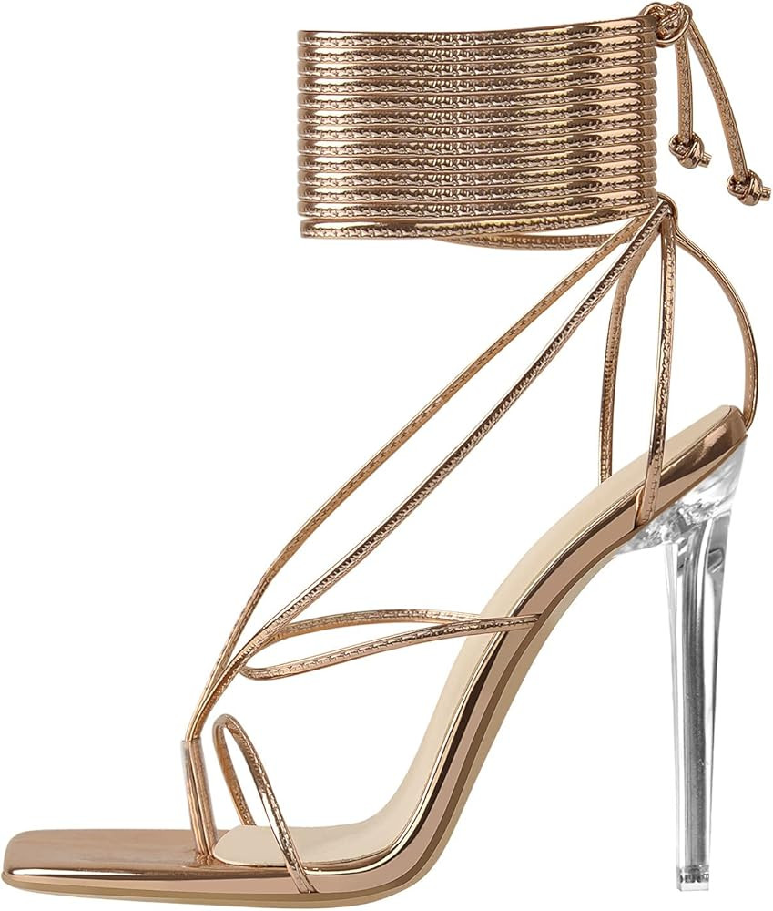 LISHAN Women's Clear High Heels Split Toe Gladiator Sandals | Amazon (US)