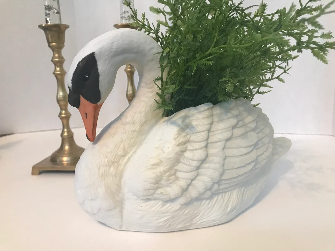 Vintage ceramic swan planter, Vintage white swan decor, White swan ceramic bisque figurine, White... | Etsy (US)