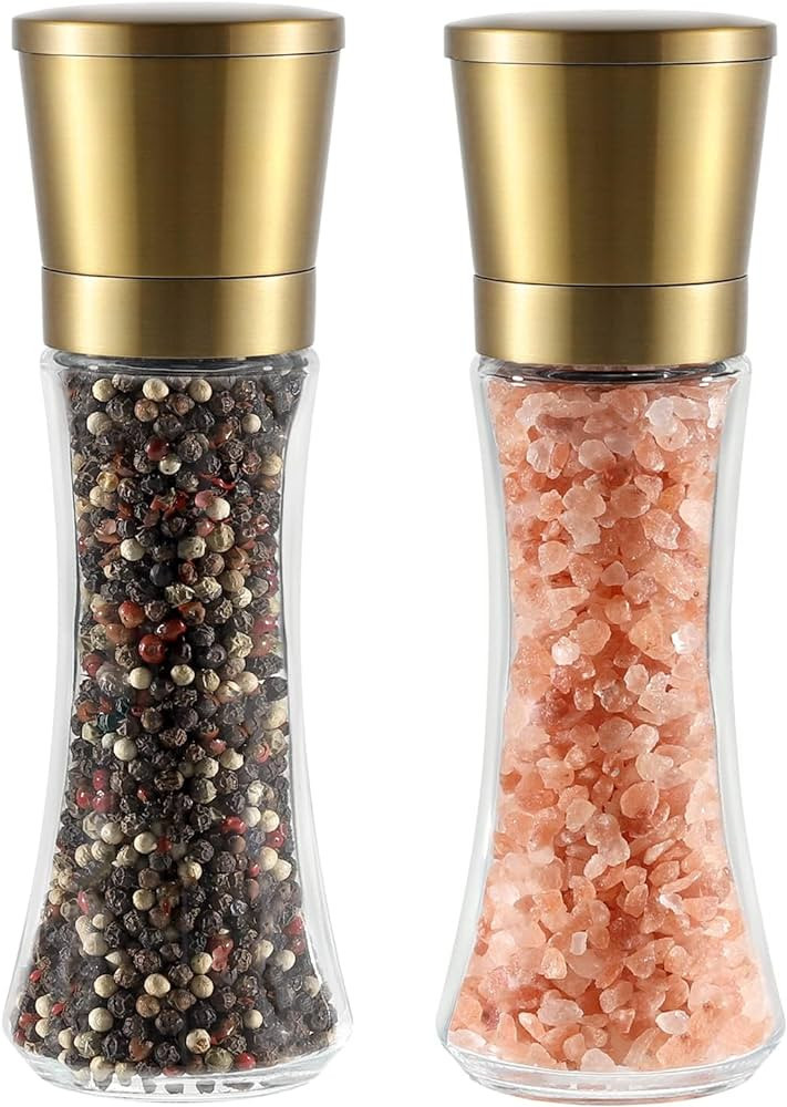 VEVOK CHEF Gold Salt and Pepper Grinder Mill Set Stainless Steel Pepper Shaker Adjustable Ceramic Coarseness Salt Grinder Black Pepper Spice Grinder Mill | Amazon (US)