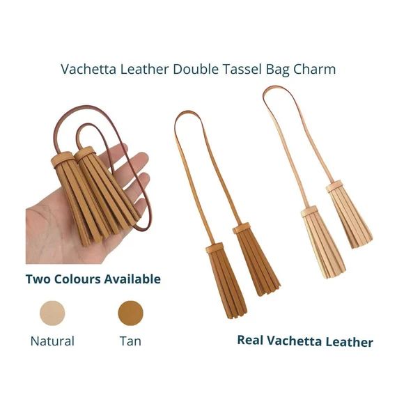 Vachetta Tanning Leather Double Tassel Bag Charm for Handbags - Etsy | Etsy (US)