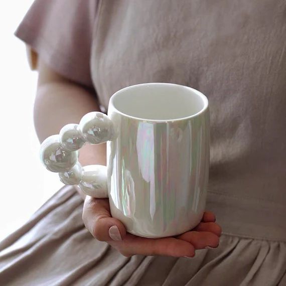 Chubby Coffee Mug With Pearl Handle in Pearlescent White | Etsy | Etsy (US)
