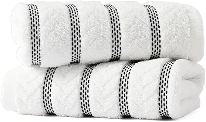 sense gnosis 100% Cotton White Hand Towel Set of 2 Thick Jacquard Ribbed Striped Soft Quick Dry a... | Amazon (US)