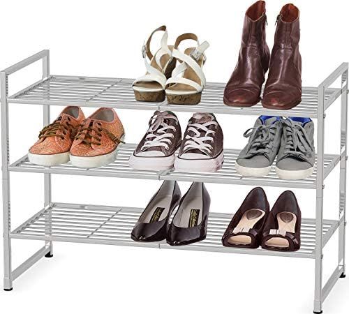 Simple Houseware 3-Tier Stackable Shoes Rack Storage Shelf, Silver | Amazon (US)